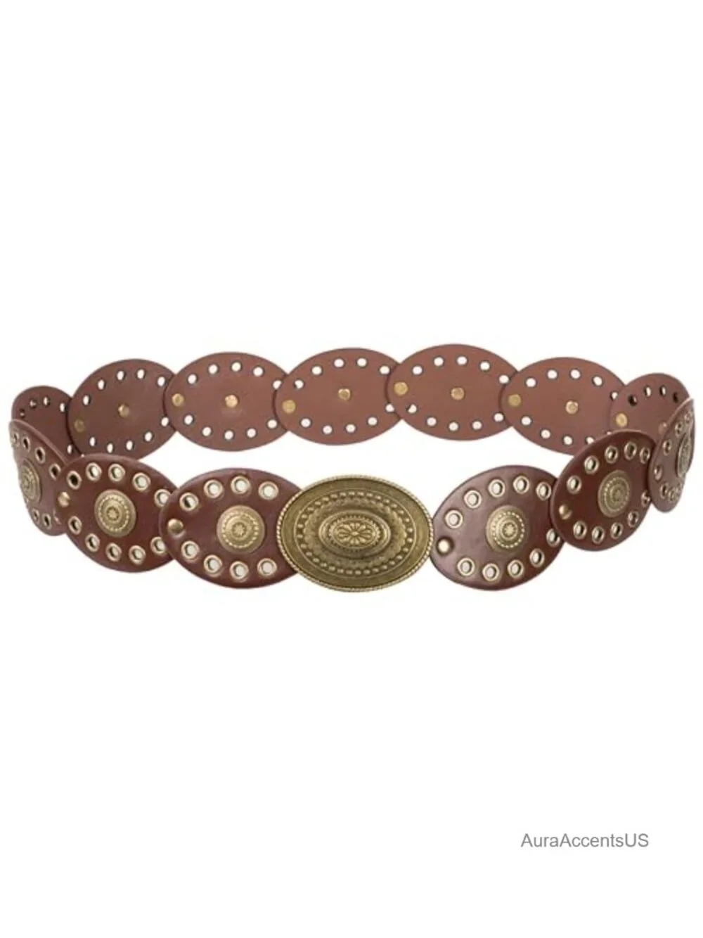 Western PU Leather Concho Cowgirl Belt Hollow Out Round Disc Belts for Jeans
